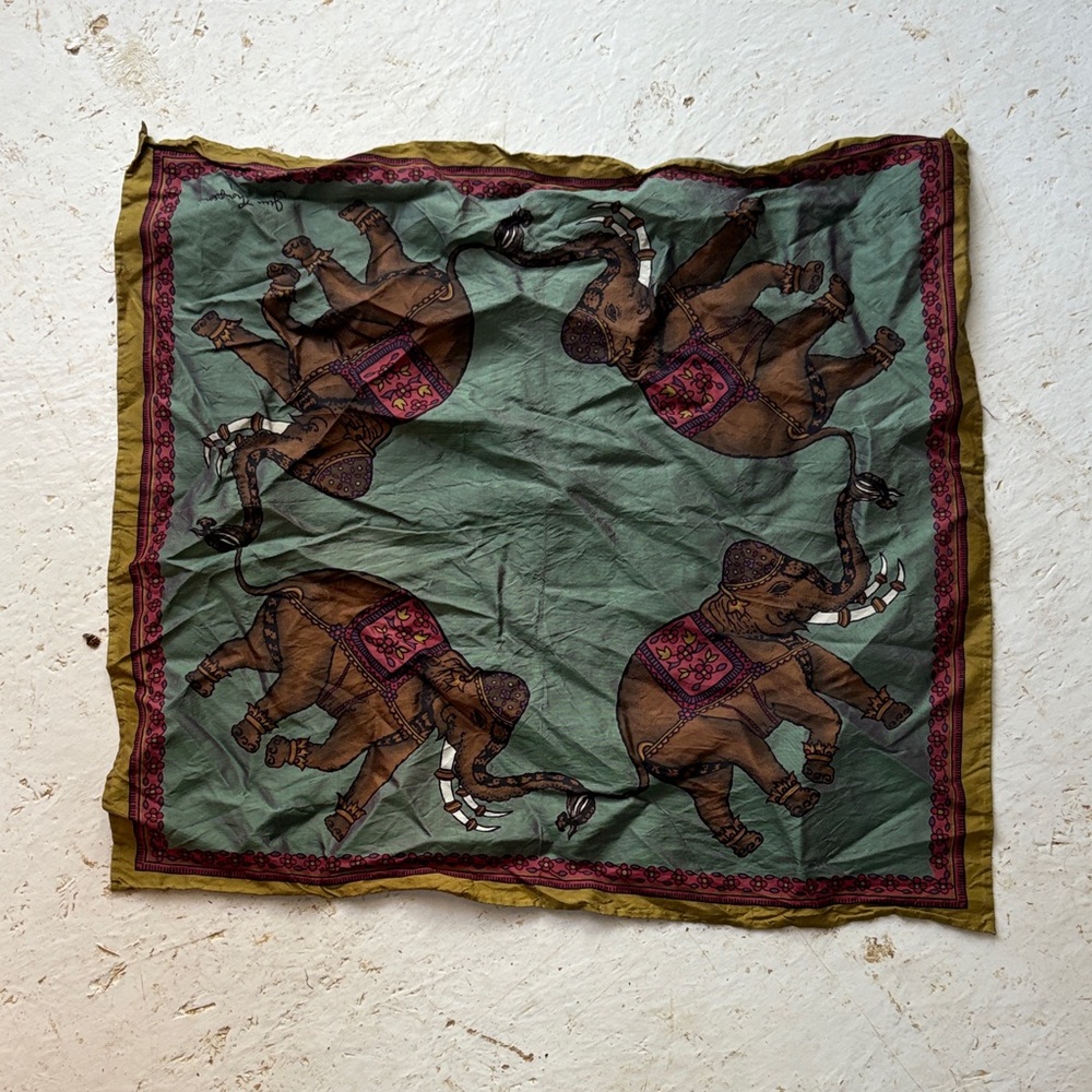 Elephant Print Silk Scarf in Sage Green and Brown